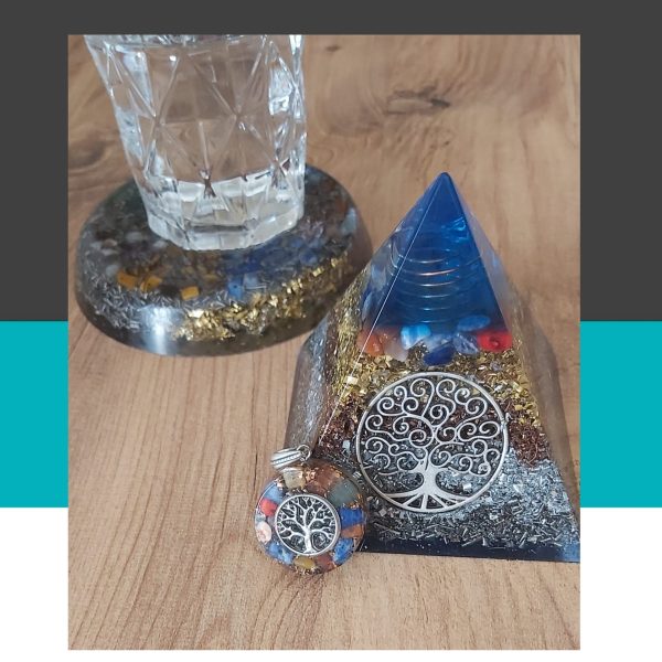 Orgonit 3’lü set  Hayat Ağacı Mavi (Kolye hediye)